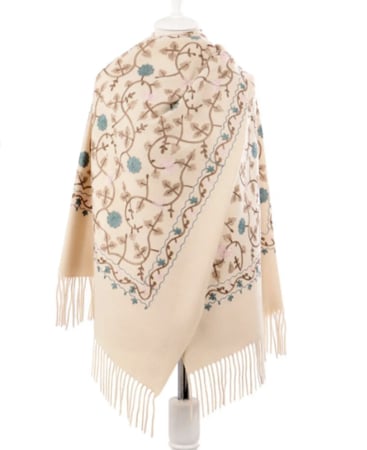 Esarfa tip Poncho cu broderie si franjuri Cashmere CHLOE, Bej taupe [3]