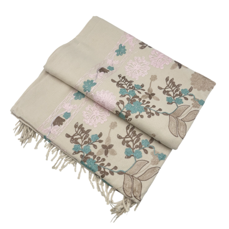 Esarfe Casmir & Vascoza & Manusi - Esarfa tip Poncho cu broderie si franjuri Cashmere CHLOE, Bej