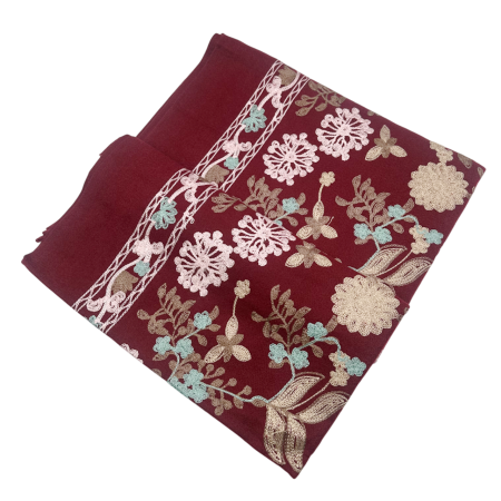 Esarfa tip Poncho cu broderie si franjuri Cashmere CHLOE, Burgundy [1]