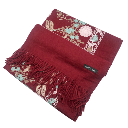 Esarfa tip Poncho cu broderie si franjuri Cashmere CHLOE, Burgundy [2]