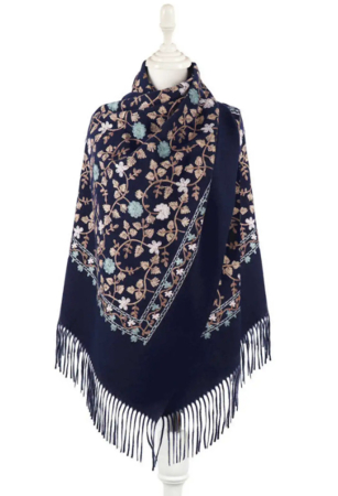 Esarfa tip Poncho cu broderie si franjuri Cashmere CHLOE, Mov sangria [3]