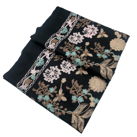 Esarfa tip Poncho cu broderie si franjuri Cashmere CHLOE, Negru [2]
