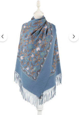 Esarfe Casmir & Vascoza & Manusi - Esarfa tip Poncho cu broderie si franjuri Cashmere CHLOE, Albastru