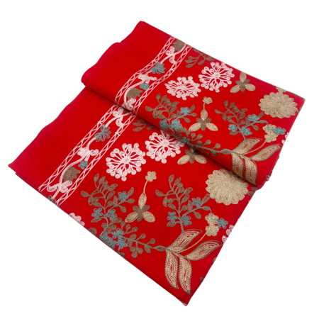 Esarfa tip Poncho cu broderie si franjuri Cashmere CHLOE, Rosu [2]