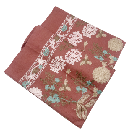 Esarfa tip Poncho cu broderie si franjuri Cashmere CHLOE, Roz prafuit [2]