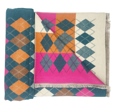 Esarfa tip Poncho in carouri ALBERTINA, Turcoaz, 65x185cm [2]