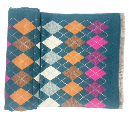Esarfe Casmir & Vascoza & Manusi - Esarfa tip Poncho in carouri ALBERTINA, Turcoaz, 65x185cm