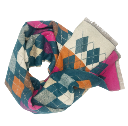 Esarfa tip Poncho in carouri ALBERTINA, Turcoaz, 65x185cm [1]