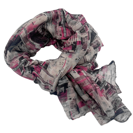 MODA & ACCESORII - Esarfa vascoza URBAN ART, Fucsia/ Negru, 70x180 cm
