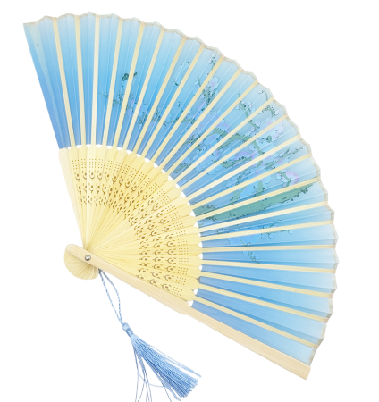 Evantai Albastru din Bambus si Textil KYOTO cu Flori [3]
