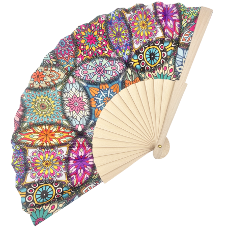 Evantaie & Umbrele De Soare - Evantai Boho din Lemn și Textil MANDALA