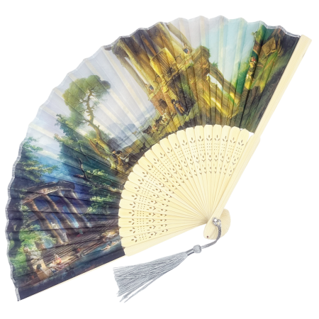 DE VARA - Evantai Artistic din Bambus si Textil Vintage Landscape | Prăvălia cu Surprize