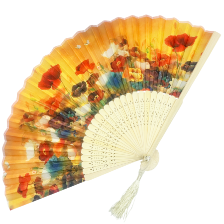 DE VARA - Evantai din Bambus si Textil cu maci SUNSET POPPIES
