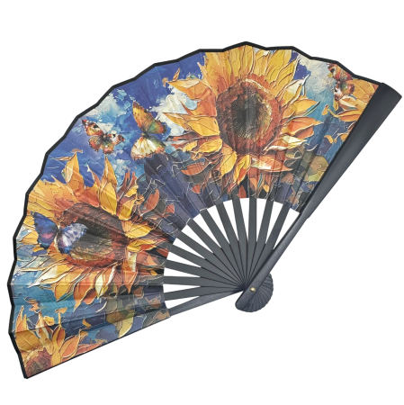 Evantaie & Umbrele De Soare - Evantai Elegant Albastru cu Pictura SUNFLOWER