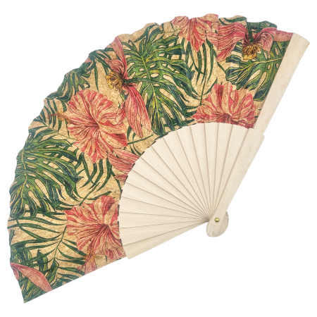Evantaie & Umbrele De Soare - Evantai elegant din pluta TERRA ART cu flori tropicale