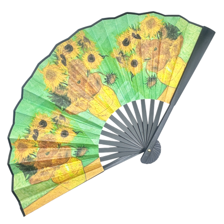 Evantaie & Umbrele De Soare - Evantai Elegant Verde cu Pictura SUNFLOWER