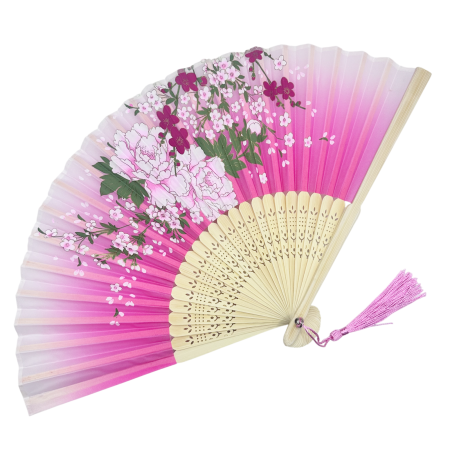 VARA CU STIL - Evantai Fucsia din Bambus si Textil KYOTO cu Flori