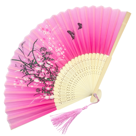 Evantai Fucsia din Bambus si Textil KYOTO cu Flori [1]