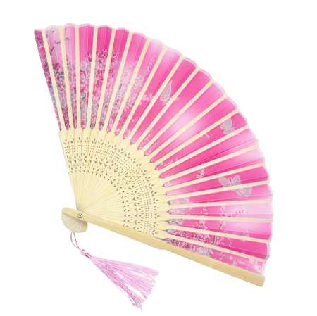Evantai Fucsia din Bambus si Textil KYOTO cu Flori [2]