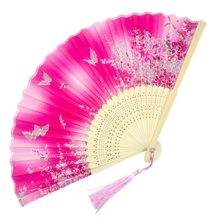 Evantai Fucsia din Bambus si Textil KYOTO cu Flori [0]