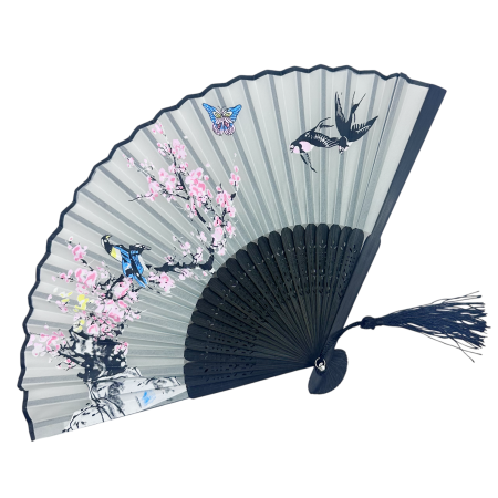 Evantai Gri din Bambus si Textil BLACK KYOTO [1]