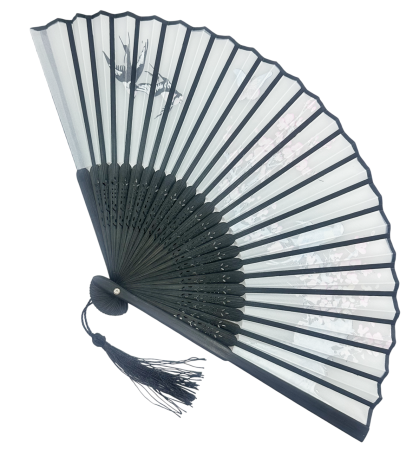 Evantai Gri din Bambus si Textil BLACK KYOTO cu Flori [3]