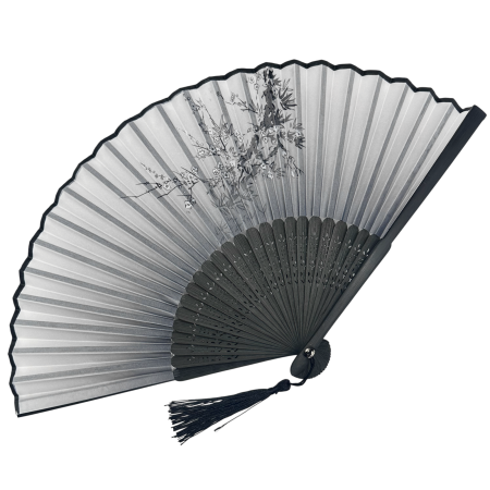 Evantai Gri din Bambus si Textil BLACK KYOTO cu Flori [1]