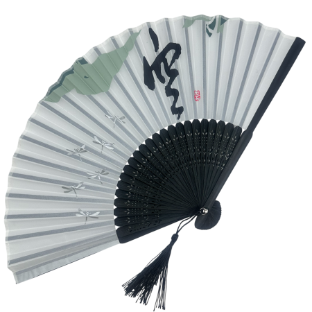 Evantai Gri din Bambus si Textil BLACK KYOTO cu Flori [0]