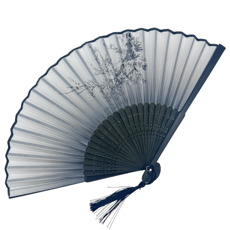 Evantai Gri din Bambus si Textil BLACK SAKURA cu Flori [1]