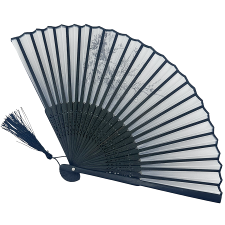 Evantai Gri din Bambus si Textil BLACK SAKURA cu Flori [2]
