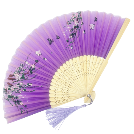 Evantai Mov din Bambus si Textil OSAKA cu Flori [1]