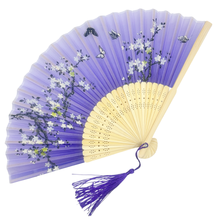 Evantai Mov din Bambus si Textil OSAKA cu Flori [0]