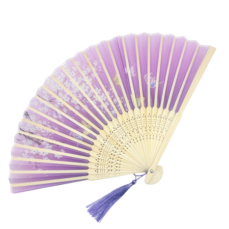 Evantai Mov din Bambus si Textil KYOTO cu Flori [1]