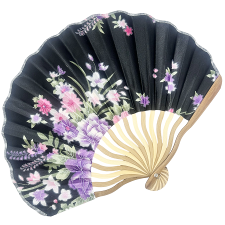 Evantaie & Umbrele De Soare - Evantai Negru BLOSSOM cu Flori Delicate