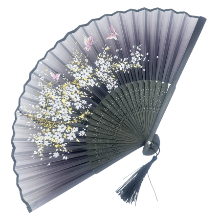Evantai Negru din Bambus si Textil BLACK KYOTO cu Flori [0]