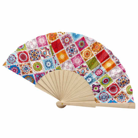 Evantaie & Umbrele De Soare - Evantai Boho din Lemn și Textil MOSAIC