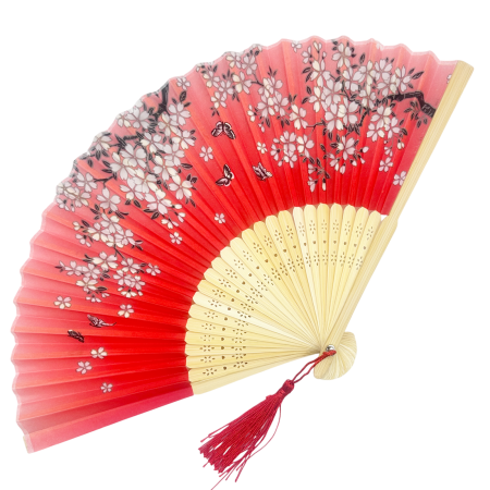 Evantai Rosu din Bambus si Textil KYOTO cu Flori [0]