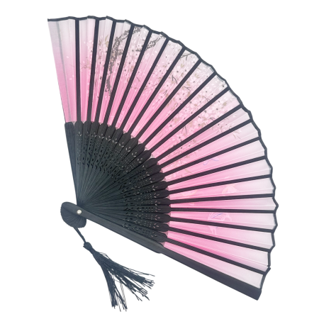 Evantai Roz din Bambus si Textil BLACK SAKURA cu Flori [1]
