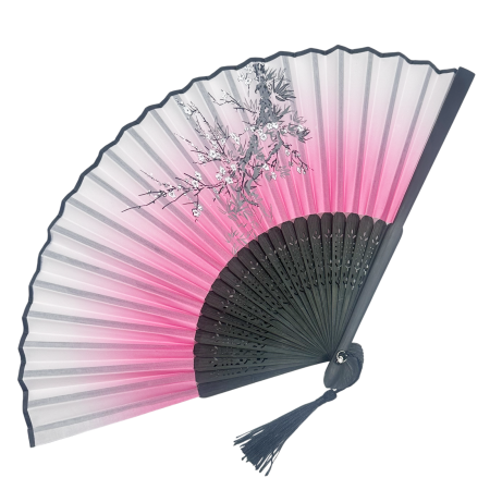 Evantai Roz din Bambus si Textil BLACK KYOTO cu Flori [0]