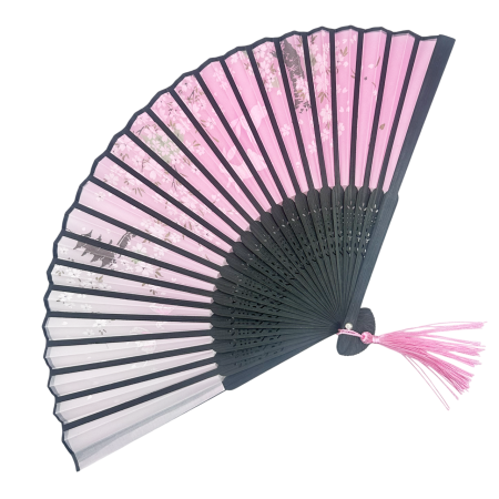 Evantai Roz din Bambus si Textil BLACK OSAKA cu Flori [2]