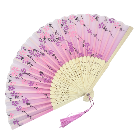 Evantaie & Umbrele De Soare - Evantai Roz din Bambus si Textil KYOTO cu Flori
