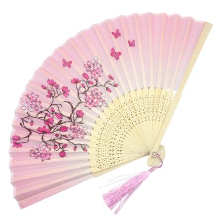 Evantai Roz din Bambus si Textil KYOTO cu Flori [0]