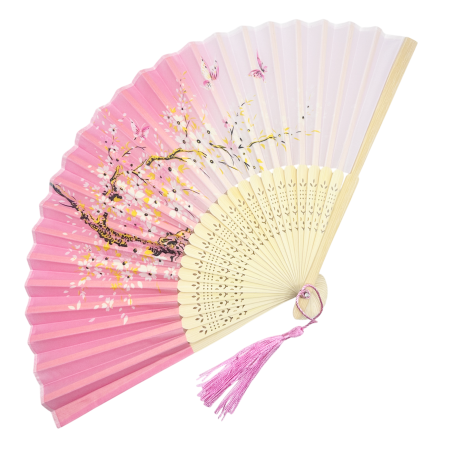 Evantai roz din bambus si textil SAKURA cu flori [1]