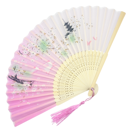 Evantai roz din bambus si textil SAKURA cu flori [0]