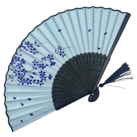 Evantaie & Umbrele De Soare - Evantai Mov din Bambus si Textil BLACK KYOTO cu Flori