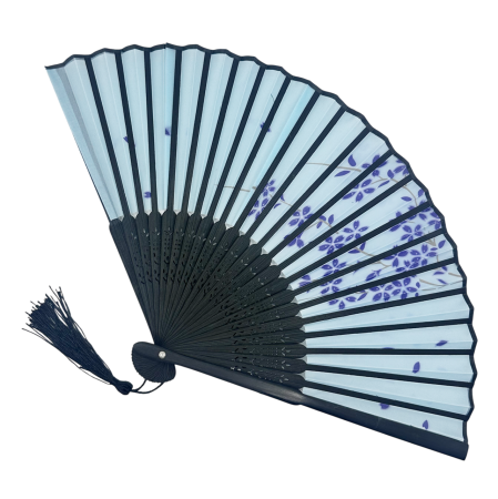 Evantai Mov din Bambus si Textil BLACK KYOTO cu Flori [1]