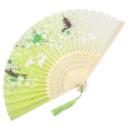 Evantai Verde din Bambus si Textil SAKURA cu Flori [0]