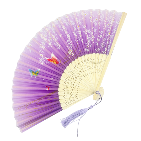 Evantai Violet din Bambus si Textil SAKURA cu Flori [0]
