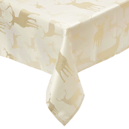 SERVIRE & DECORARE MASA CRACIUN - Față de masă Craciun FESTIVE - Crem cu model reni aurii, 150x180cm