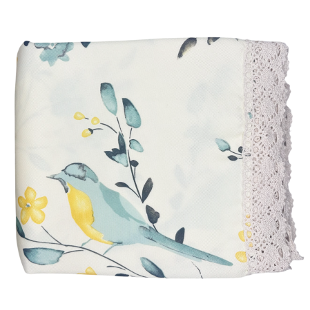 Textile - Fata de masa BIRD GARDEN cu flori si pasari - cu dantela